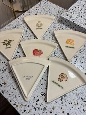 Vintage Florida Marketplace Ceramic Pizza Slice Plates Set of 6 Triangle Topping